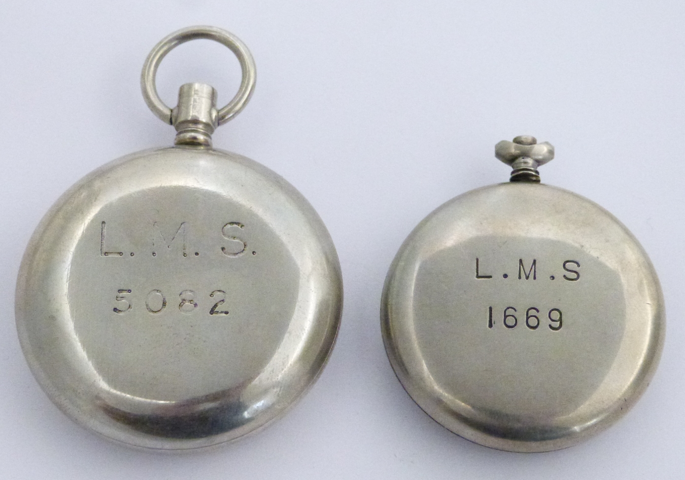 Two London Midland and Scottish railway keyless winding open faced pocket watches each with - Image 2 of 2