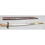 French 1842/59 pattern sabre bayonet with internal coiled spring, brass grips and steel