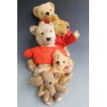 Five vintage blonde mohair Teddy bears including one Merrythought Cheeky style, one with growler