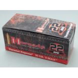 Four-hundred Hornady V-Max .22 MAG rifle cartridges, sealed in original boxes. PLEASE NOTE THAT A