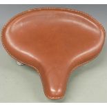 Vintage motorcycle seat with leather covering and chrome springs below, width 46cm
