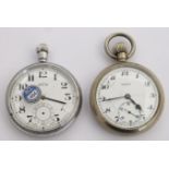 Two British Railways keyless winding open faced pocket watches, one a Phenix Southern region