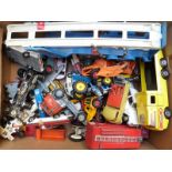 Thirty-three Dinky, Corgi and Matchbox diecast model vehicles including car transporter, breakdown