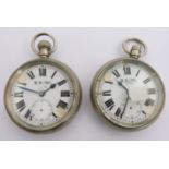 Two British Railways Midland region keyless winding open faced pocket watches, both with