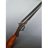 T Stensby 12 bore side by side hammer action shotgun with named and engraved lock, engraved