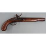 Rock flintlock hammer action pistol with named and engraved lock, engraved hammer, wooden ram-rod