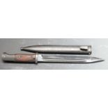 German 84/98 pattern bayonet with flashguard, 7459 42 ASW to ricasso, 25cm fullered blade, with