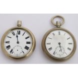 Two London Midland and Scottish railway keyless winding open faced pocket watches each with