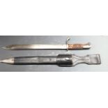 German 1898/05 pattern bayonet with part muzzle ring trimmed and flashguard, some clear stamps,
