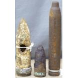 Three gun rounds, in fired condition, largest approximately 3.5 inch calibre. Consigned by a Royal