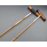 Two Los Mimbres and Casa Villamil vintage bamboo and ash polo mallets L136cm