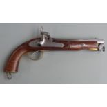 Percussion hammer action pistol with crown cypher and 'Tower' stamped to the lock, captive ram-