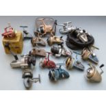 Sixteen vintage fixed spool fishing reels including Daiwa, many Ambidex of various models, Roddy,