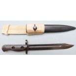 British trials X4E1 bayonet made at Enfield with 20cm fullered bowie blade, scabbard and frog