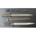 Two German Ersatz all steel bayonets, 31cm & 32cm fullered blades, with scabbards