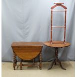 A valet stand, drop leaf and tilt top tables, tallest 111cm