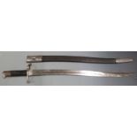 British 1856/58 pattern sword bayonet, stamped Mole to 57.5cm fullered yataghan blade, with scabbard