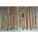 A large collection of cane fishing rods including Hardy Mitre, anonymous split cane fly rods etc