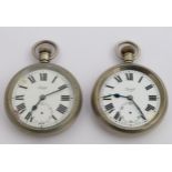 Two London Midland and Scottish railway Limit keyless winding open faced pocket watches, each with