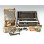 Taylor and Hobson MK V military clinometer, military signalling lamp, lens, metal box and a large