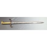 German 1571 pattern bayonet with brass grooved grip, Alex Coppel to ricasso and 47cm fullered blade