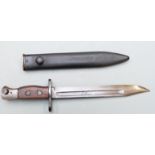 British No8 pattern knife bayonet with shaped wooden grips, 20cm fullered 'bowie' style blade and