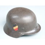 German Third Reich Nazi WWII steel helmet with double decals stamped 13103 and EF64, complete with