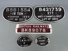Five wagon and similar plates including Met-Cammell 1957, Pickering 1956, British Railways BK
