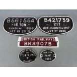 Five wagon and similar plates including Met-Cammell 1957, Pickering 1956, British Railways BK