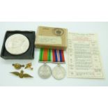 Royal Air Force WWII medals comprising War Medal and Defence Medal with box addressed to D A