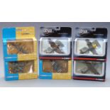 Six Corgi diecast model aeroplanes including Battle of Britain, Hawker Hurricane, Messerschmitt,