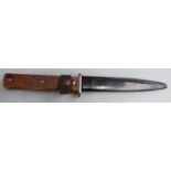 German trench knife with grooved wooden grips, 14cm blade, sheath and belt loop