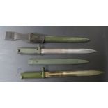 Two German 88/98 pattern Ersatz all steel bayonets, both with 31cm fullered blades and scabbards,