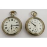 Two London North Eastern Railway keyless winding open faced pocket watches, one Tissot, both with