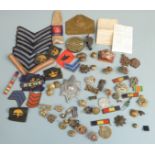 British Army cap badges and rank insignia including Devonshire Regiment, Border Regiment and