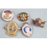 British Army Somerset Light Infantry sweetheart brooch, West Somerset Yeomanry lapel badge and three