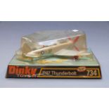 Dinky Toys diecast model P47 Thunderbolt aeroplane, 734, in original bubble packed box.