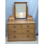 Art Noveau oak dressing chest with bevelled glass mirror, W120 D58 H170cm