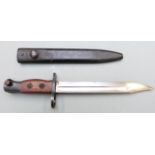 British No5 Mk1 pattern knife bayonet with large muzzle ring, 20cm 'bowie' style blade and scabbard