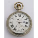 Southern Railway keyless winding open faced pocket watch with inset subsidiary seconds dial, black