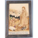 Framed World War One interest tapestry depicting trench life for two 'tommies'