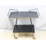 A retro double layer hostess trolley with black shelves, W68 H67cm