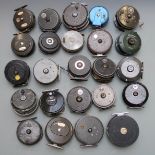Twenty four salmon and trout fly fishing reels including James Bryce, Roddy, The Gordon 3½W by