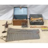 Woodworking planes including Record no 76, Eclipse 45, spoke shaves, tools, drill bits etc