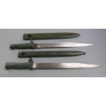Two German 88/98 pattern Ersatz all steel bayonets, both with 30cm fullered blades and scabbards