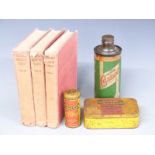 Three classic/vintage car tins including Castrol XL and Dunlop together with a set of three modern