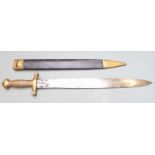 French 1831 pattern short sword with brass grip and crosspiece, 49cm blade and scabbard