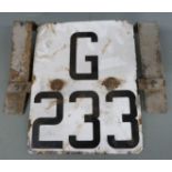 Railway signal/points enamel identification marker or sign G233, ex Gloucester station, height 33cm