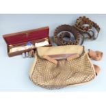 A canvas cartridge or game bag together with two leather 12 bore shotgun cartridge belts, cleaning
