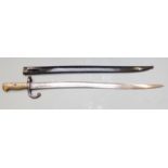 French 1866 pattern chassepot bayonet with downswept quillon, some clear stamps/marks, 57cm fullered